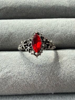 Sterling-Style Red Marquise Gemstone Ring